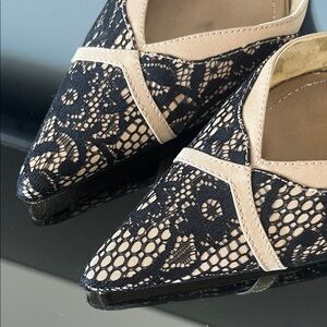 Hype Black Lace over Cream Satin Heels / Sling backs ✨